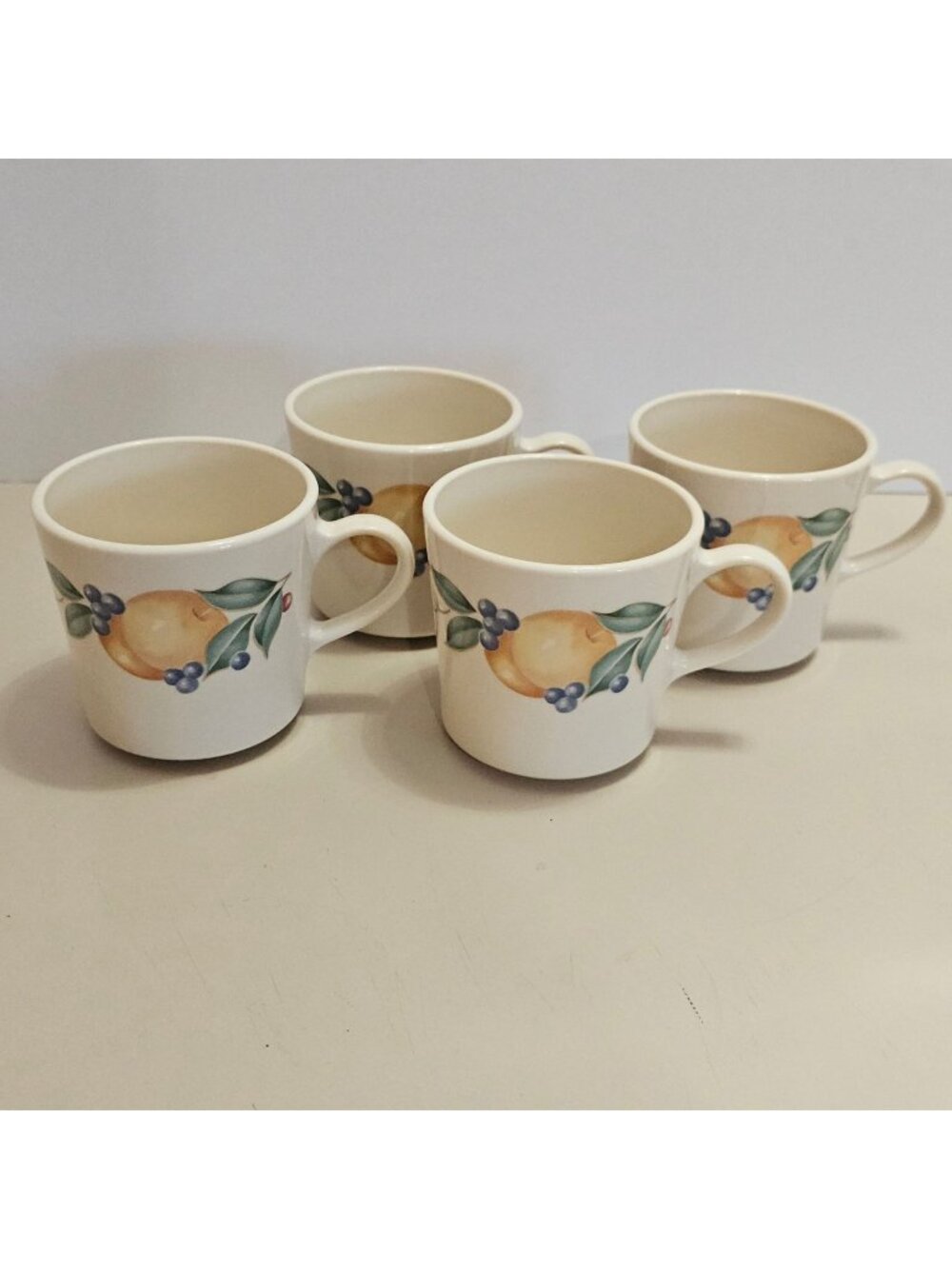 4 Corelle Abundance Mugs 8oz coffee tea cups Corning vintage fruit 3"  cottage g
